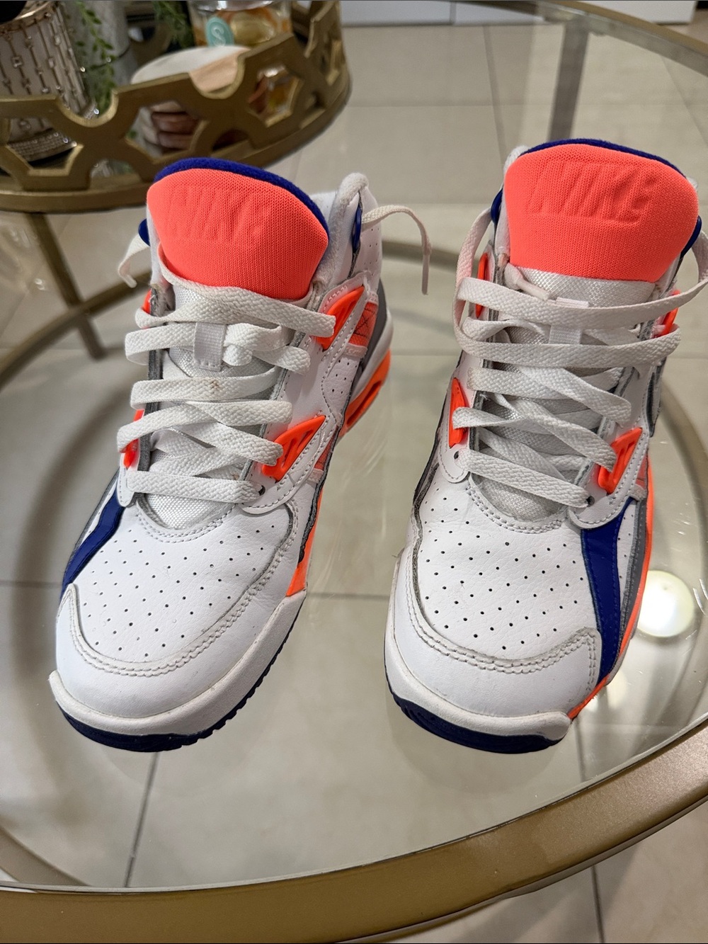 Nike Kids White Neon Orange & Blue High-Top Sneakers